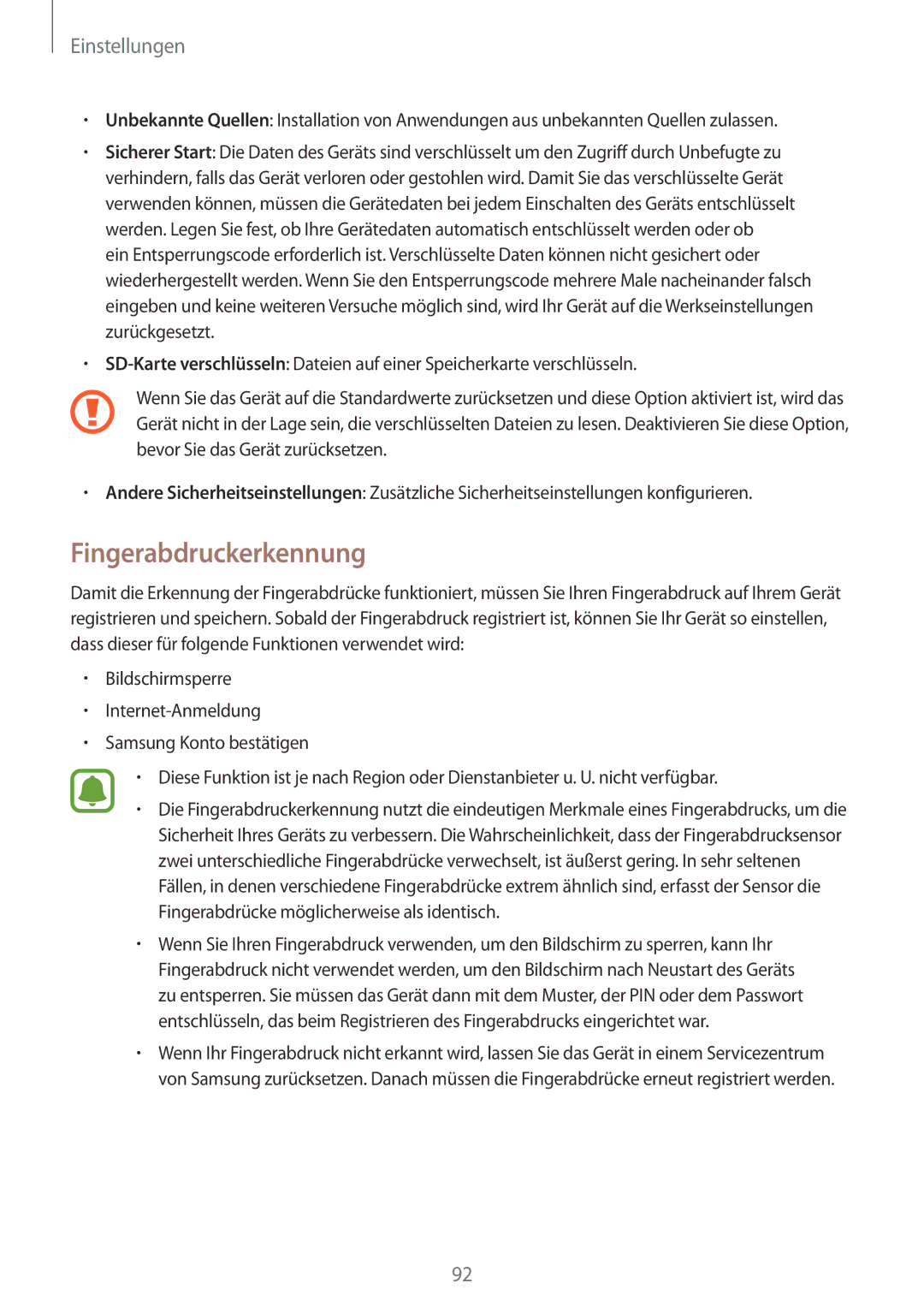 Samsung SM-T819NZKEDBT, SM-T719NZKEDBT, SM-T719NZWEDBT, SM-T819NZWEDBT manual Fingerabdruckerkennung 