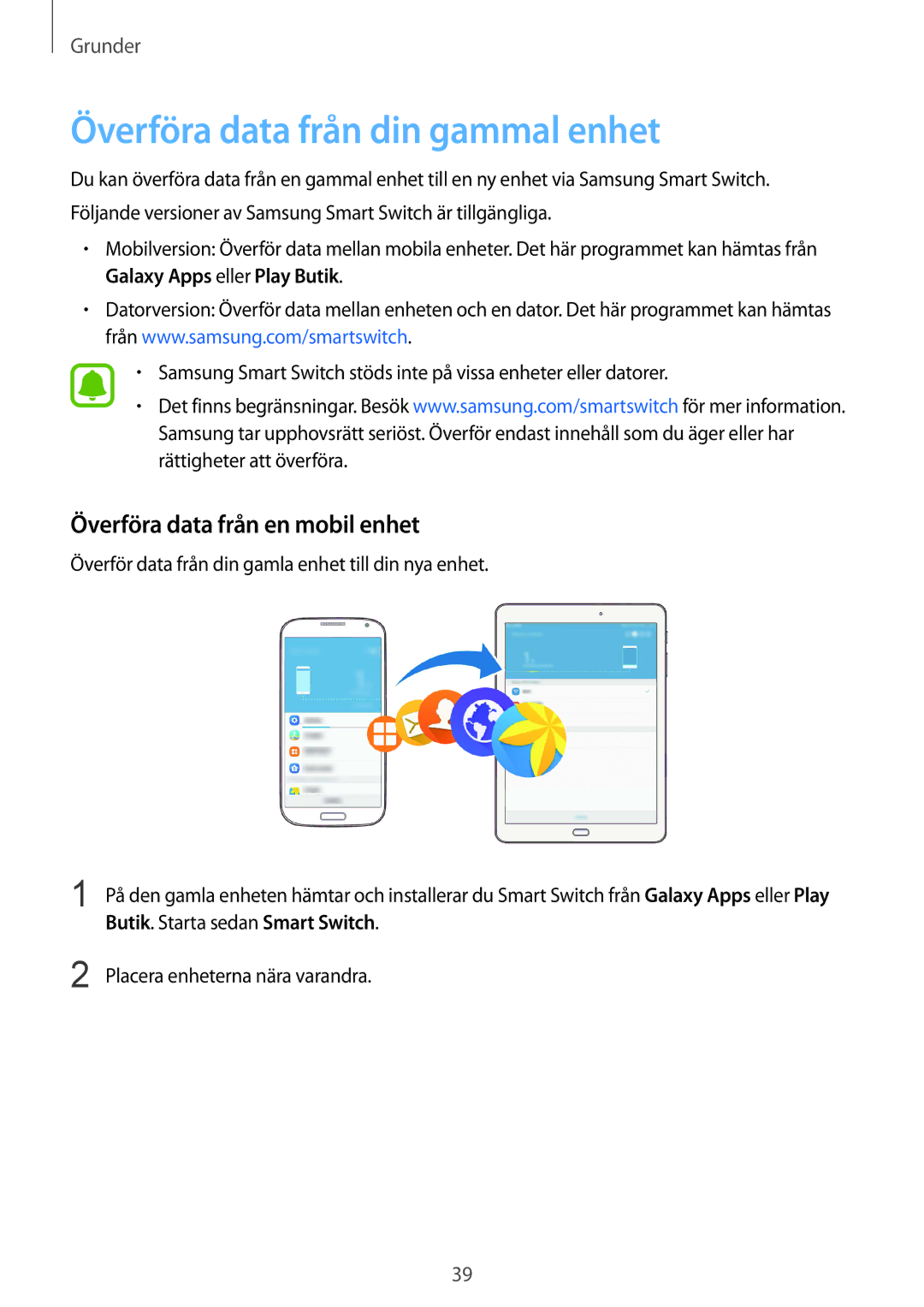 Samsung SM-T819NZWENEE, SM-T819NZKENEE manual Överföra data från din gammal enhet, Överföra data från en mobil enhet 