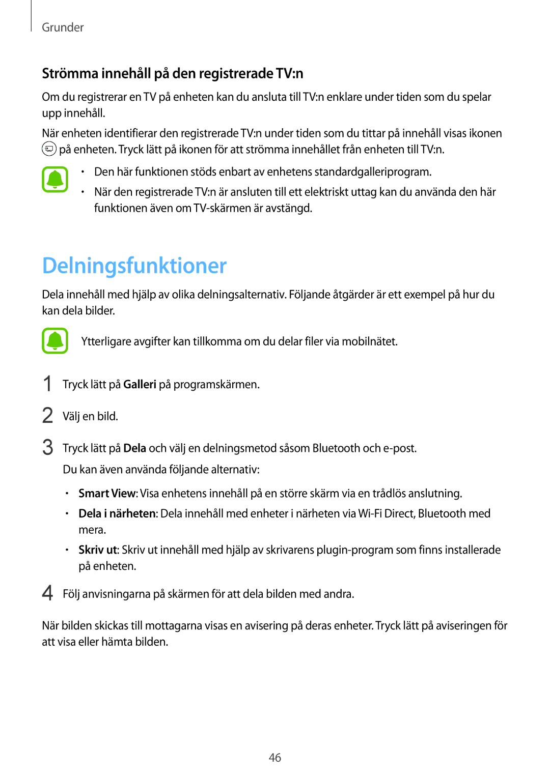 Samsung SM-T819NZKENEE, SM-T819NZWENEE manual Delningsfunktioner, Strömma innehåll på den registrerade TVn 