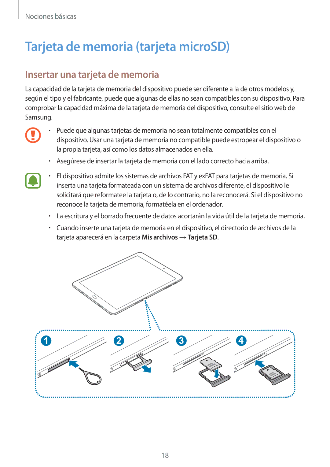 Samsung SM-T819NZWEPHE, SM-T819NZKEPHE, SM-T719NZWEPHE Tarjeta de memoria tarjeta microSD, Insertar una tarjeta de memoria 