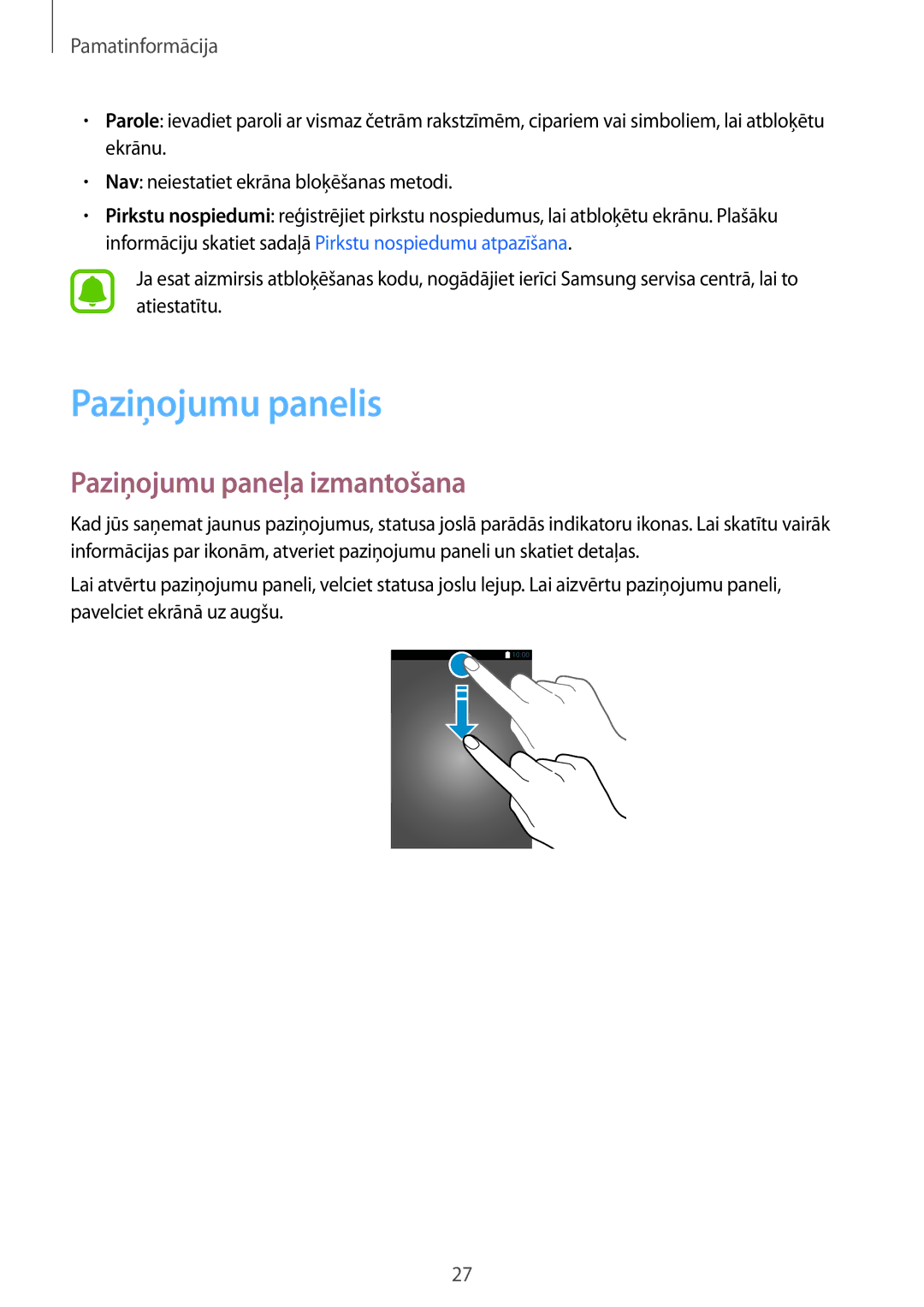 Samsung SM-T819NZWESEB, SM-T819NZKESEB manual Paziņojumu panelis, Paziņojumu paneļa izmantošana 