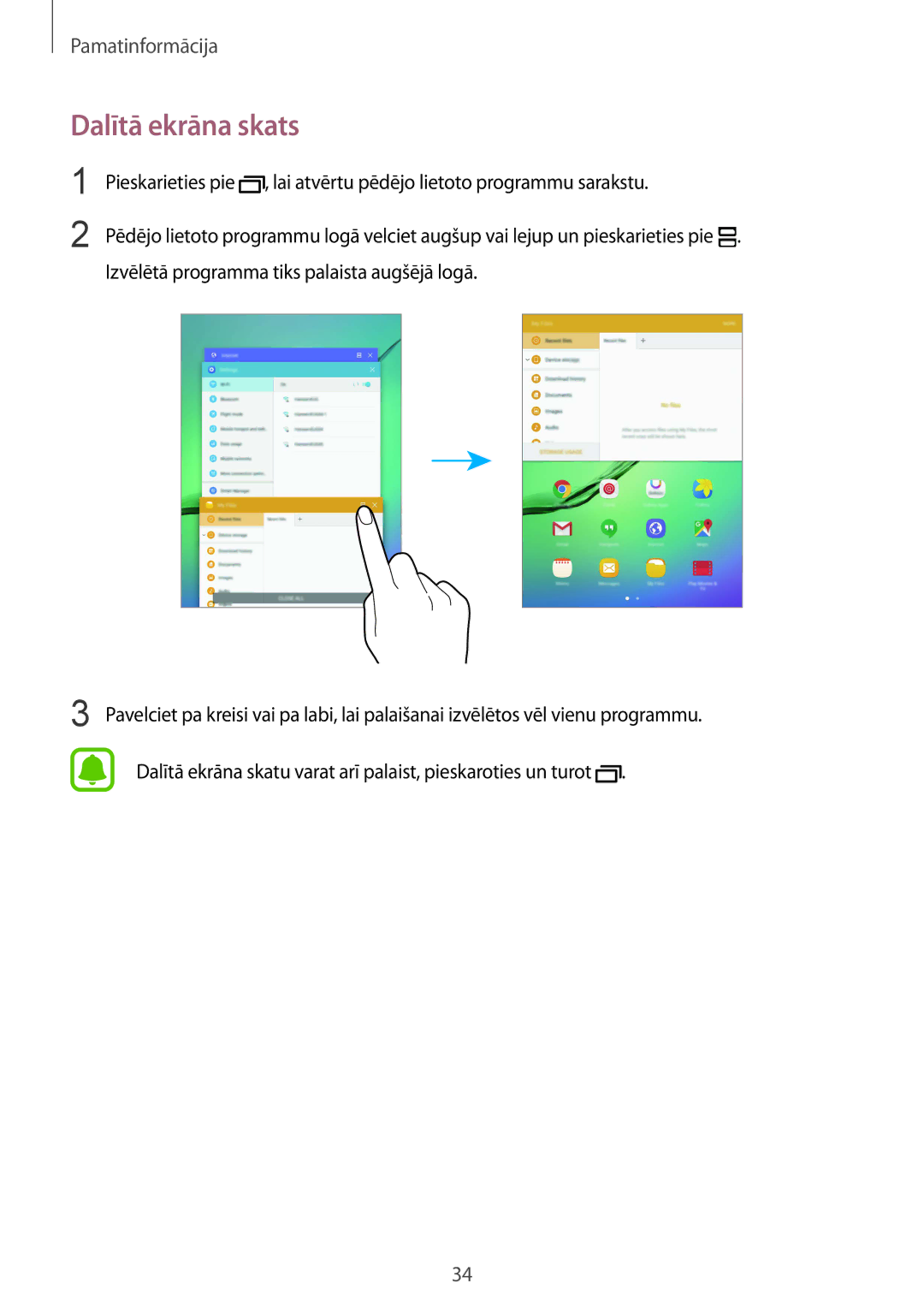 Samsung SM-T819NZKESEB, SM-T819NZWESEB manual Dalītā ekrāna skats 