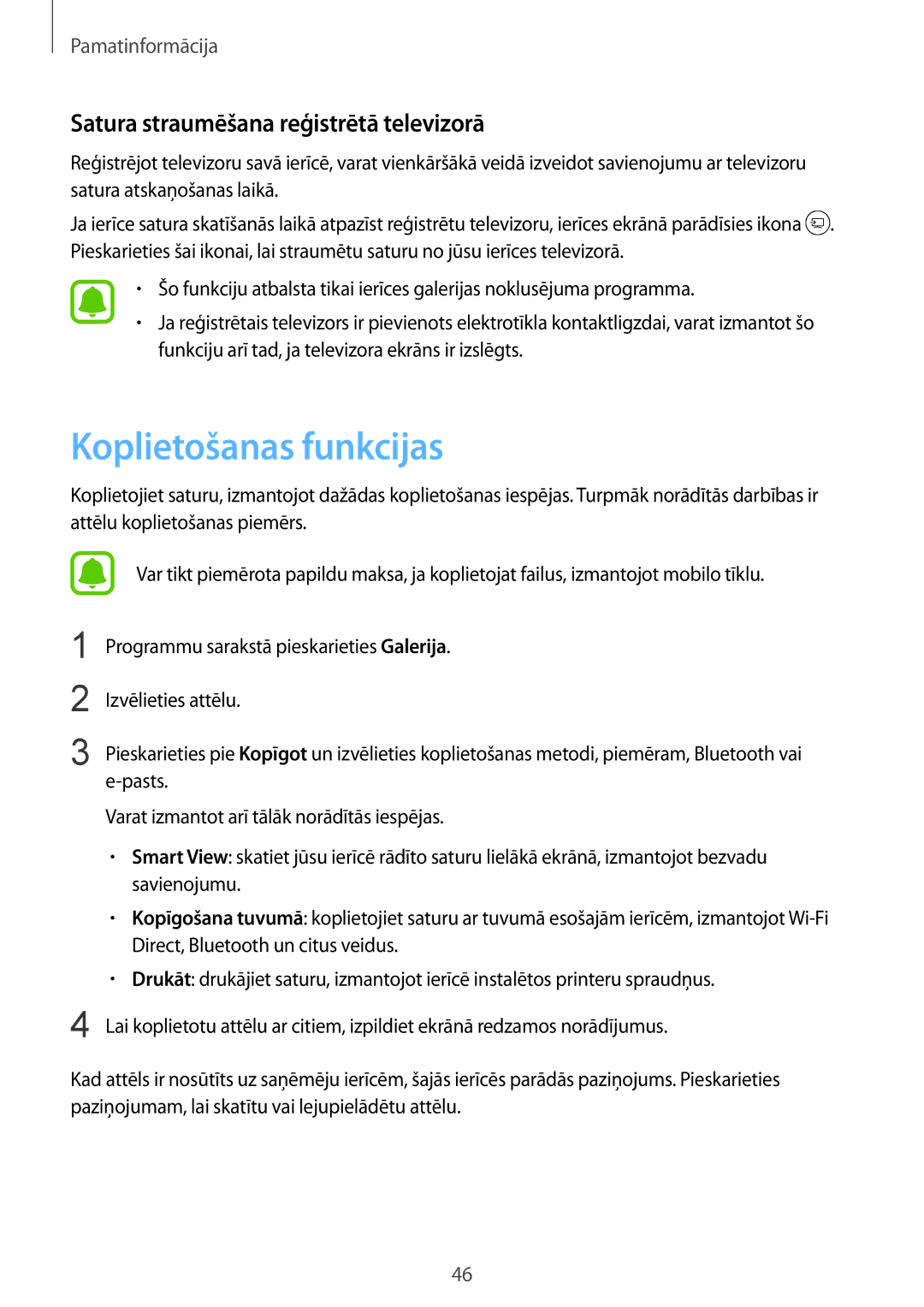 Samsung SM-T819NZKESEB, SM-T819NZWESEB manual Koplietošanas funkcijas, Satura straumēšana reģistrētā televizorā 