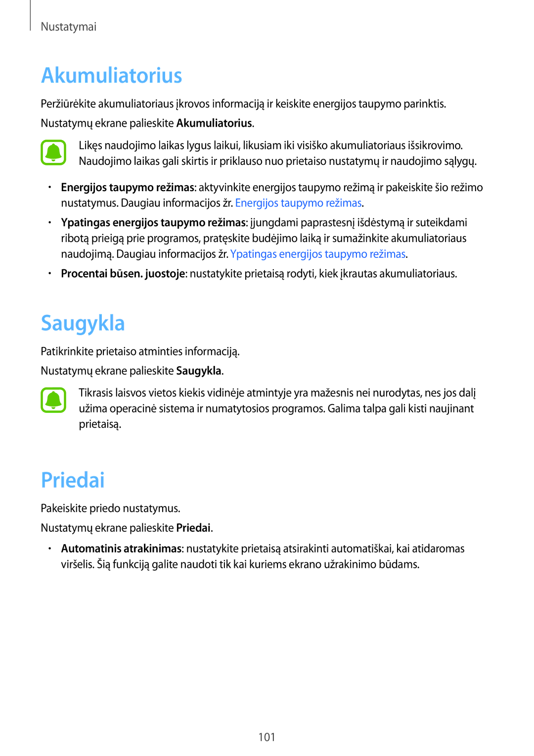 Samsung SM-T819NZWESEB, SM-T819NZKESEB manual Saugykla, Priedai 