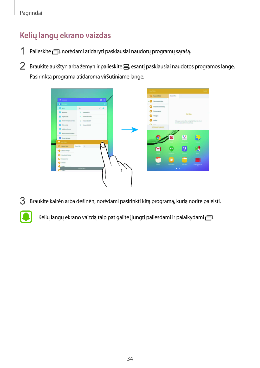 Samsung SM-T819NZKESEB, SM-T819NZWESEB manual Kelių langų ekrano vaizdas 