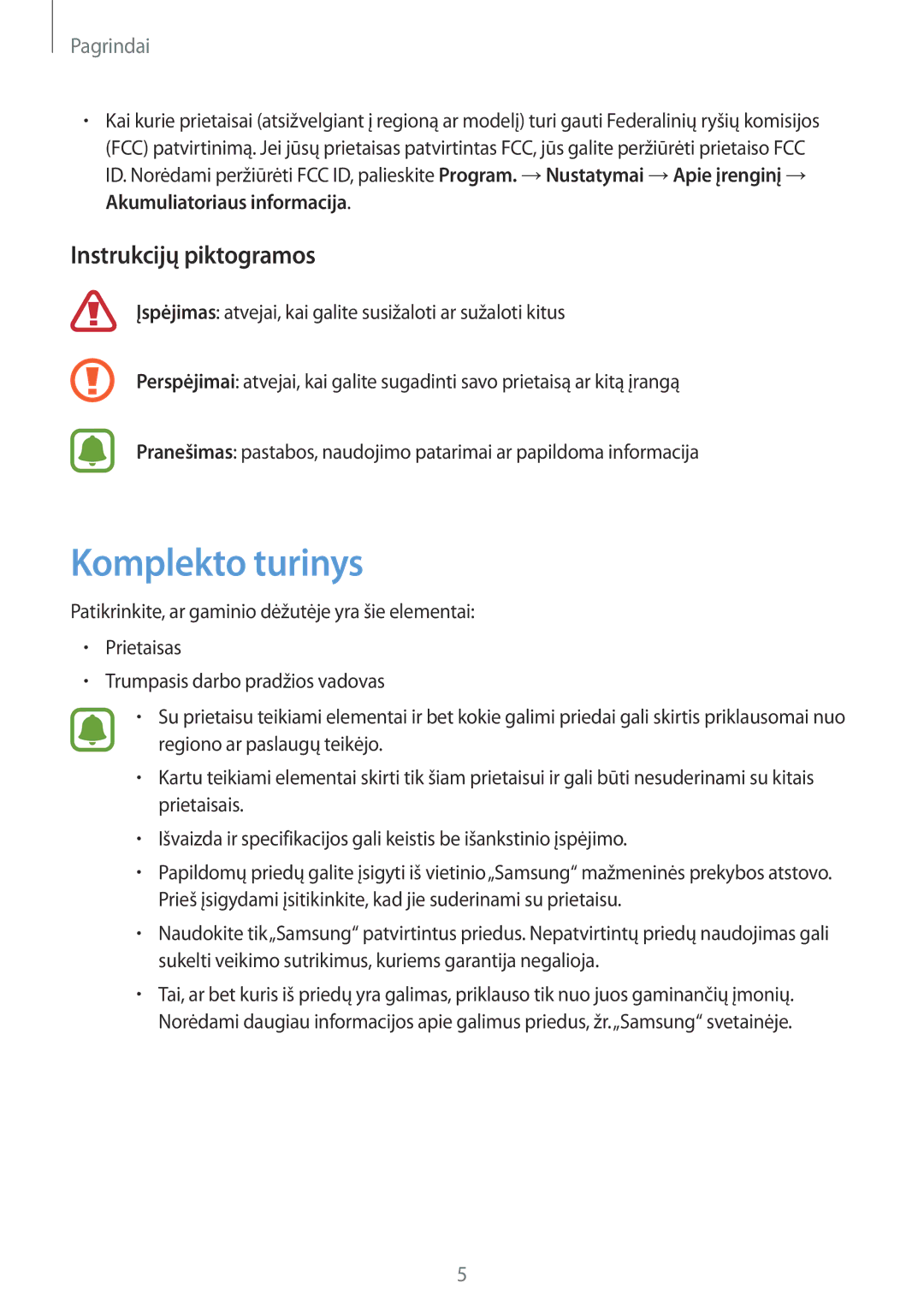 Samsung SM-T819NZWESEB, SM-T819NZKESEB manual Komplekto turinys, Instrukcijų piktogramos 