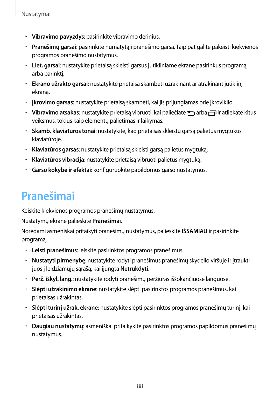 Samsung SM-T819NZKESEB, SM-T819NZWESEB manual Pranešimai 