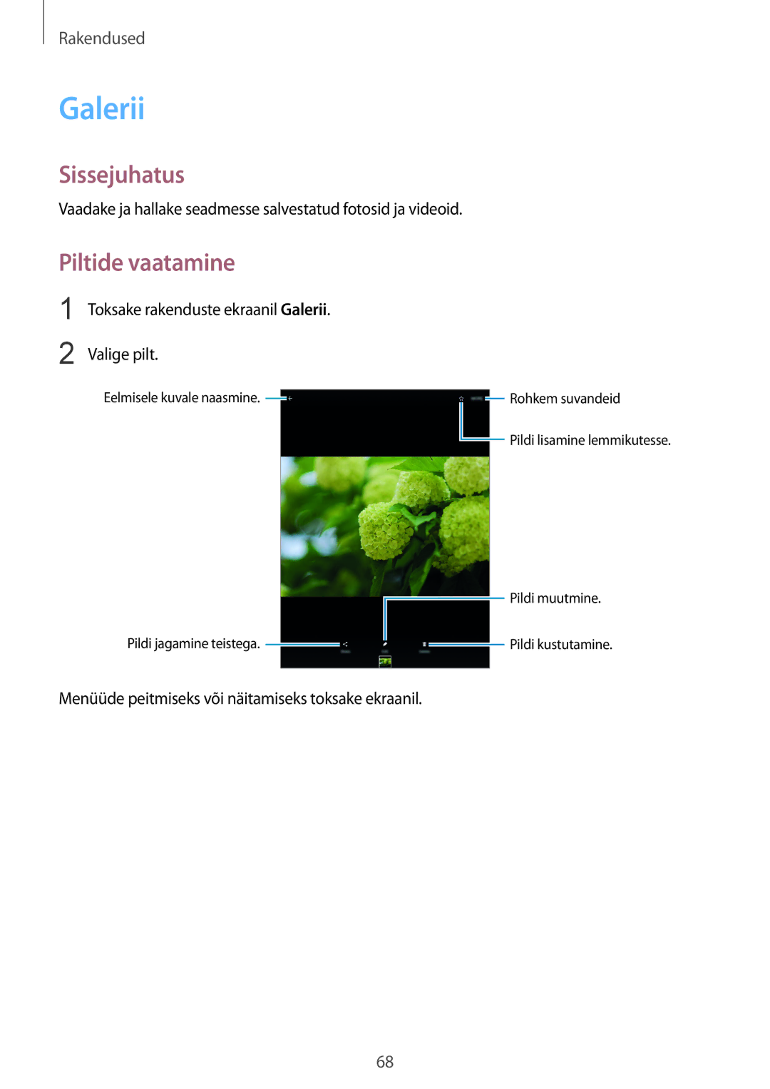 Samsung SM-T819NZKESEB, SM-T819NZWESEB manual Galerii, Piltide vaatamine 