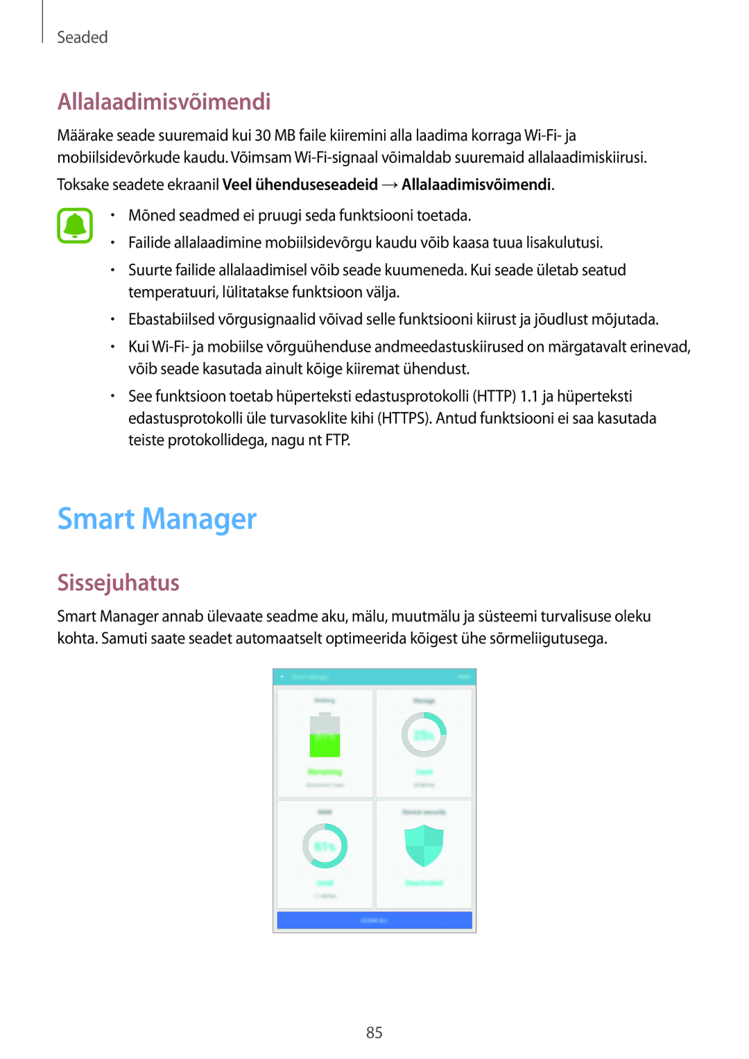 Samsung SM-T819NZWESEB, SM-T819NZKESEB manual Smart Manager, Allalaadimisvõimendi 