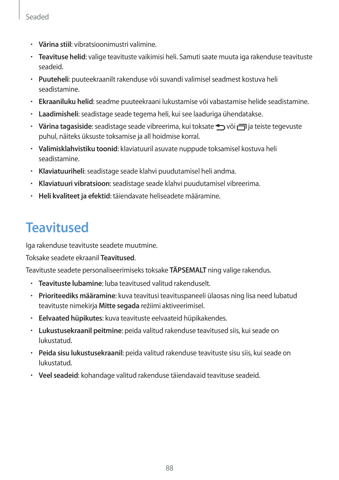 Samsung SM-T819NZKESEB, SM-T819NZWESEB manual Teavitused 