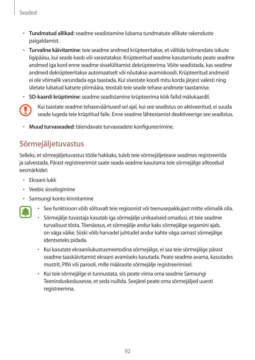 Samsung SM-T819NZKESEB, SM-T819NZWESEB manual Sõrmejäljetuvastus 