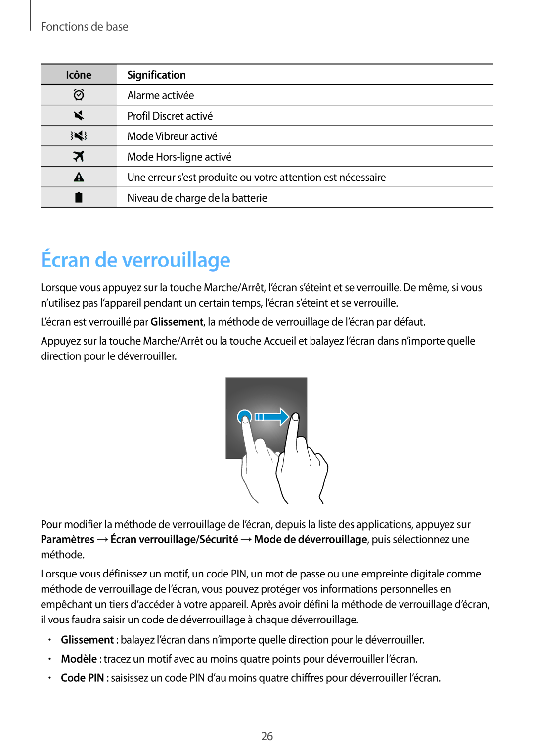 Samsung SM-T719NZKEXEF, SM-T819NZWEXEF, SM-T719NZWEXEF manual Écran de verrouillage 