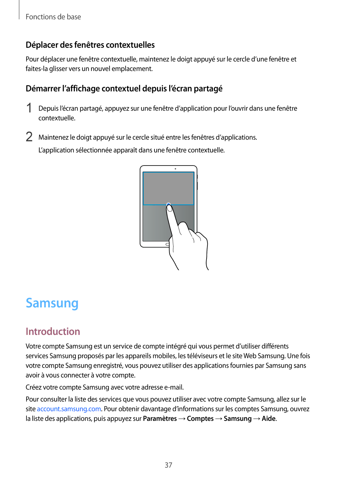 Samsung SM-T719NZWEXEF, SM-T819NZWEXEF, SM-T719NZKEXEF manual Samsung, Déplacer des fenêtres contextuelles 