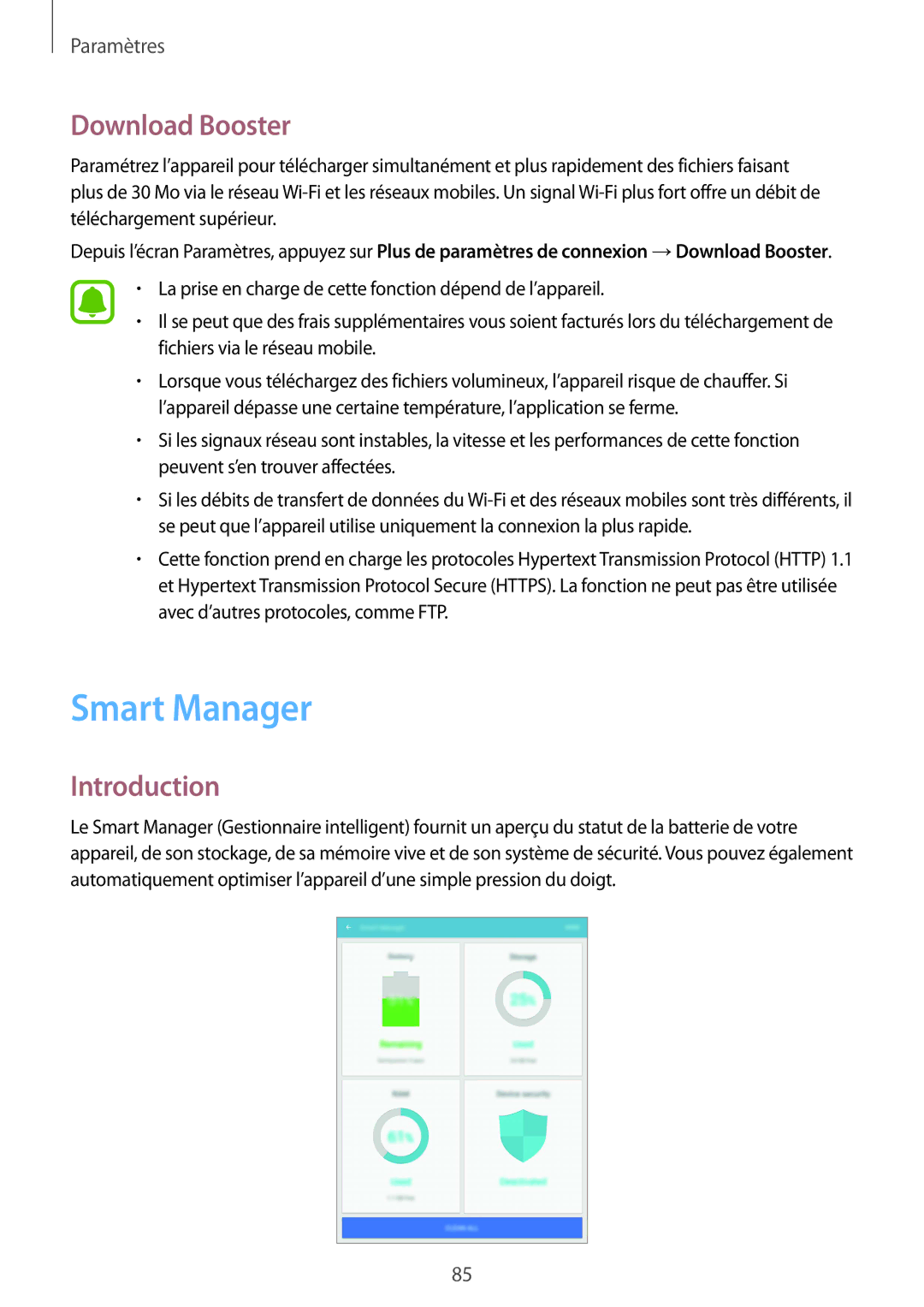 Samsung SM-T719NZWEXEF, SM-T819NZWEXEF, SM-T719NZKEXEF manual Smart Manager, Download Booster 