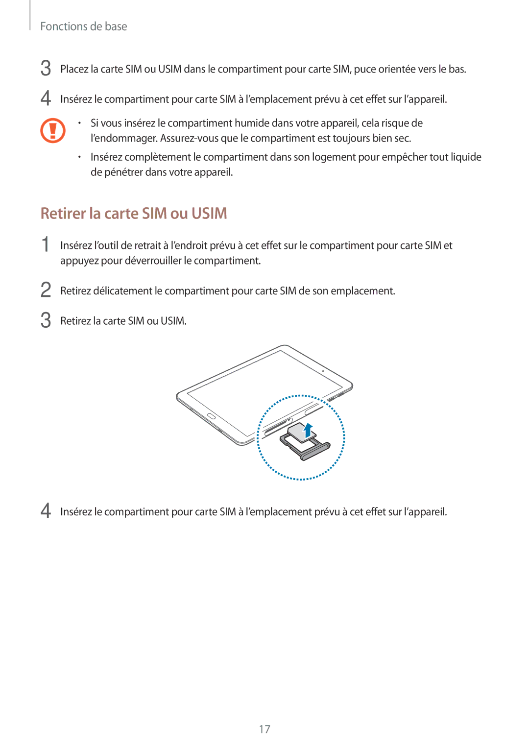 Samsung SM-T719NZKEXEF, SM-T819NZWEXEF, SM-T719NZWEXEF manual Retirer la carte SIM ou Usim 