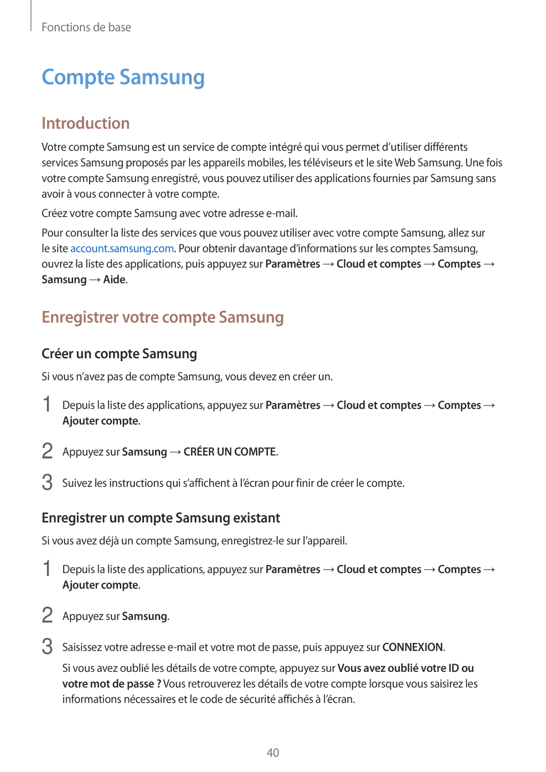 Samsung SM-T719NZWEXEF, SM-T819NZWEXEF manual Compte Samsung, Enregistrer votre compte Samsung, Créer un compte Samsung 