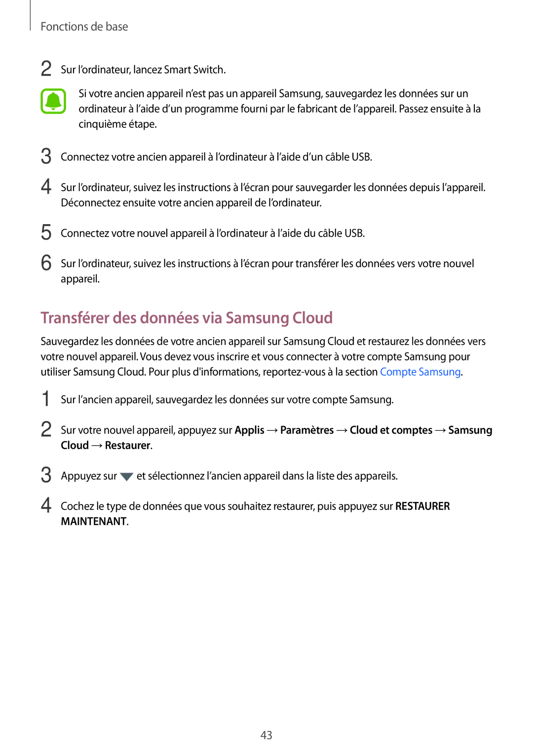 Samsung SM-T719NZWEXEF, SM-T819NZWEXEF, SM-T719NZKEXEF manual Transférer des données via Samsung Cloud 