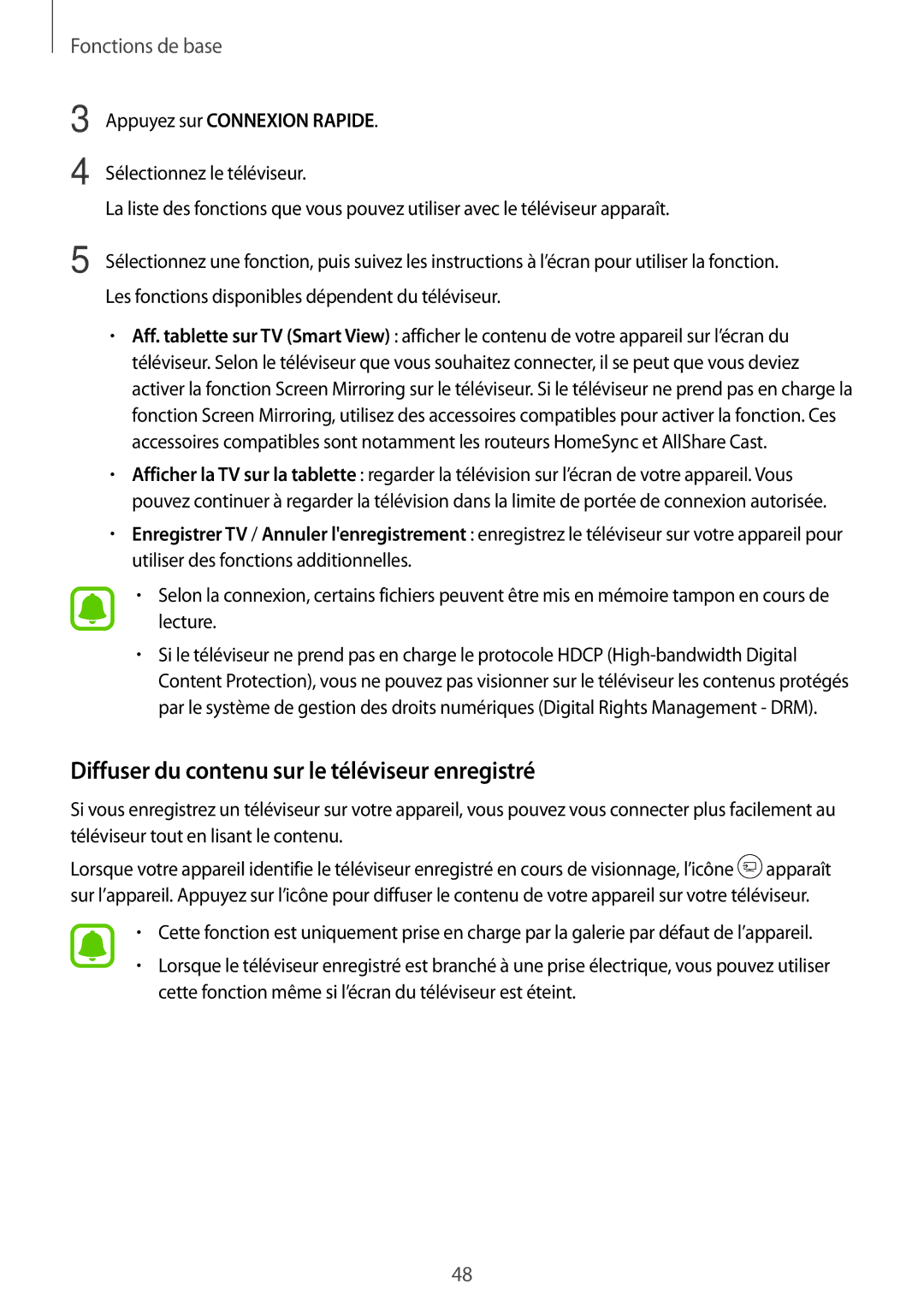 Samsung SM-T819NZWEXEF, SM-T719NZWEXEF, SM-T719NZKEXEF manual Diffuser du contenu sur le téléviseur enregistré 
