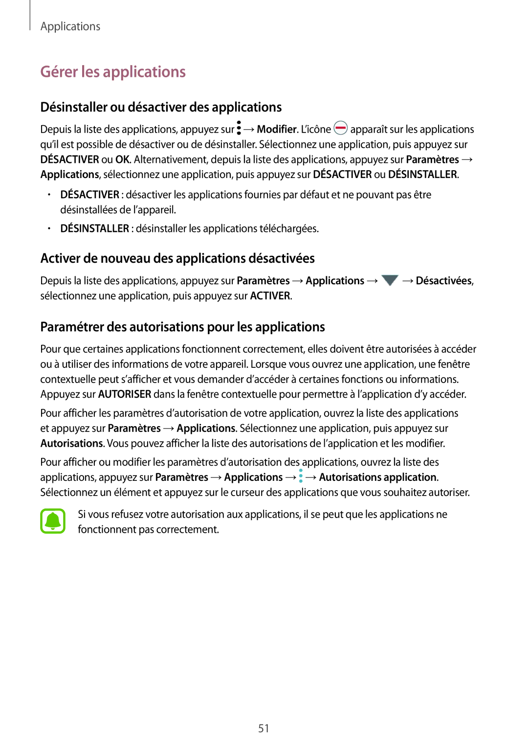 Samsung SM-T819NZWEXEF, SM-T719NZWEXEF, SM-T719NZKEXEF Gérer les applications, Désinstaller ou désactiver des applications 