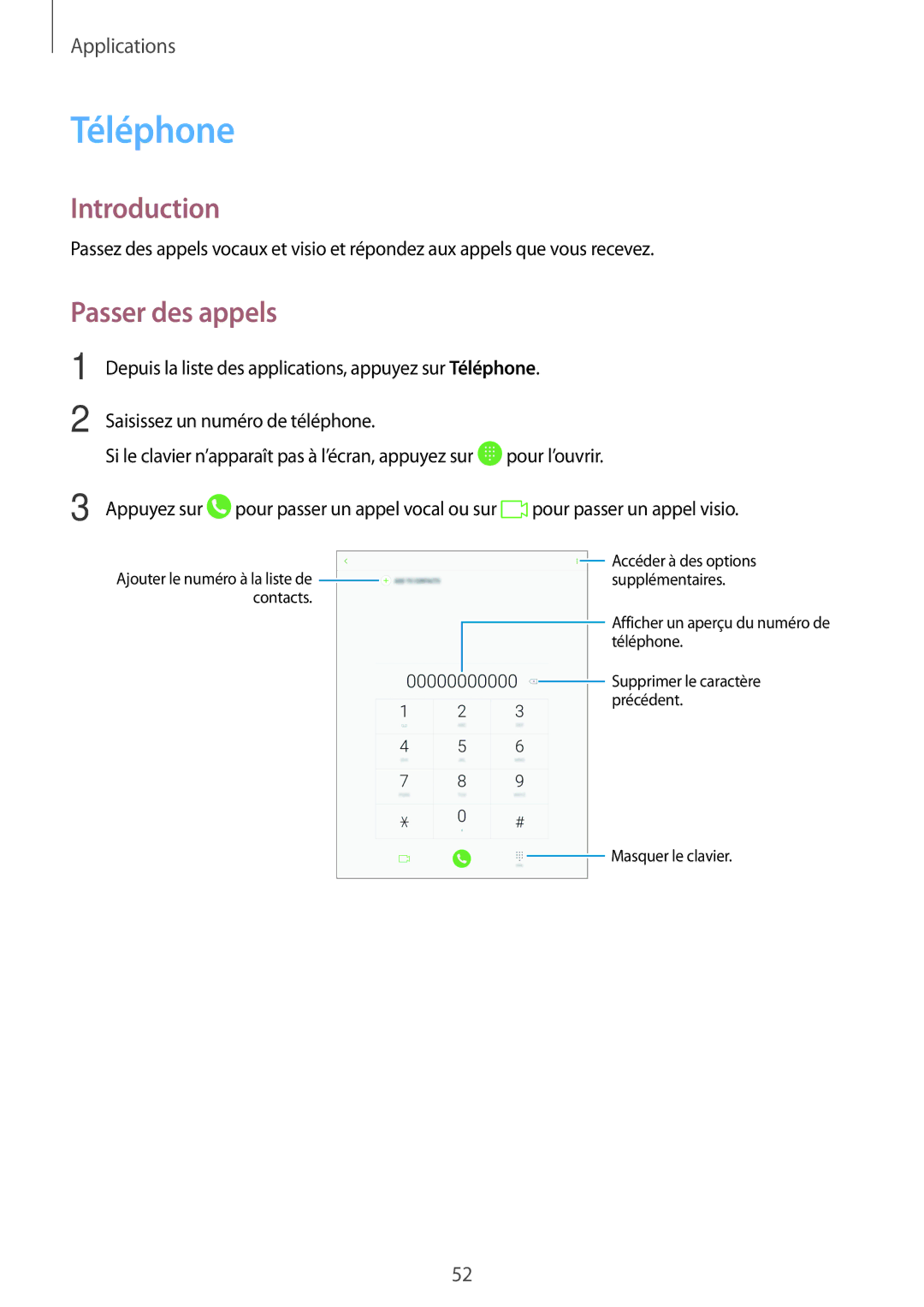 Samsung SM-T719NZWEXEF, SM-T819NZWEXEF, SM-T719NZKEXEF manual Téléphone, Passer des appels 