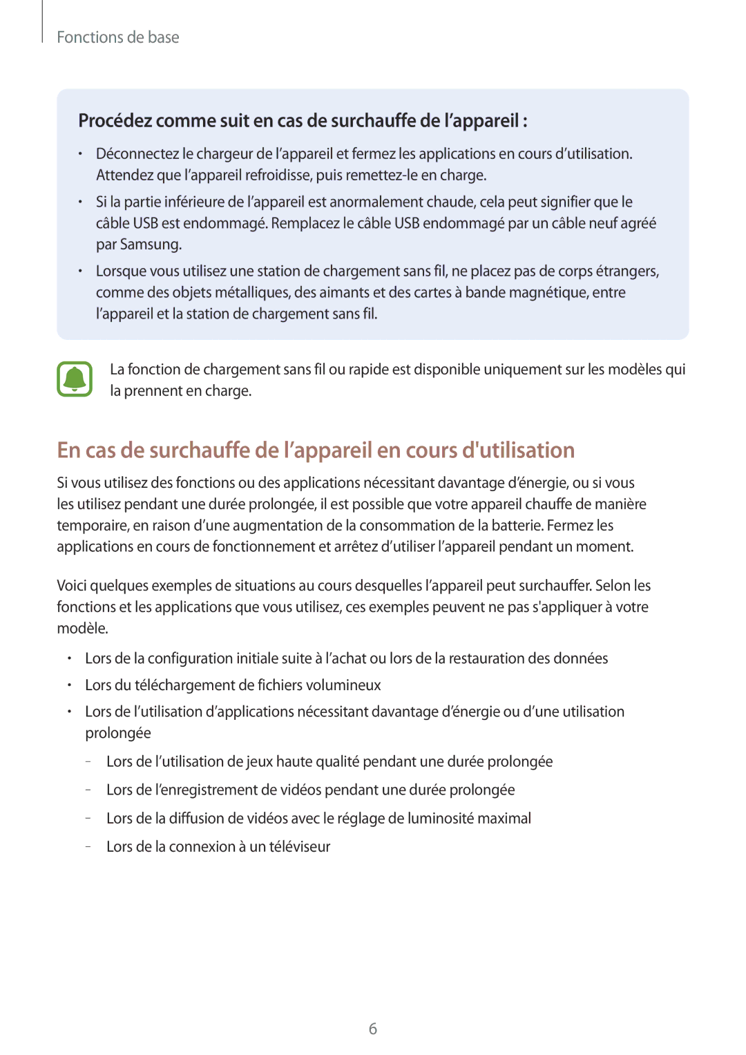 Samsung SM-T819NZWEXEF, SM-T719NZWEXEF, SM-T719NZKEXEF manual En cas de surchauffe de l’appareil en cours dutilisation 