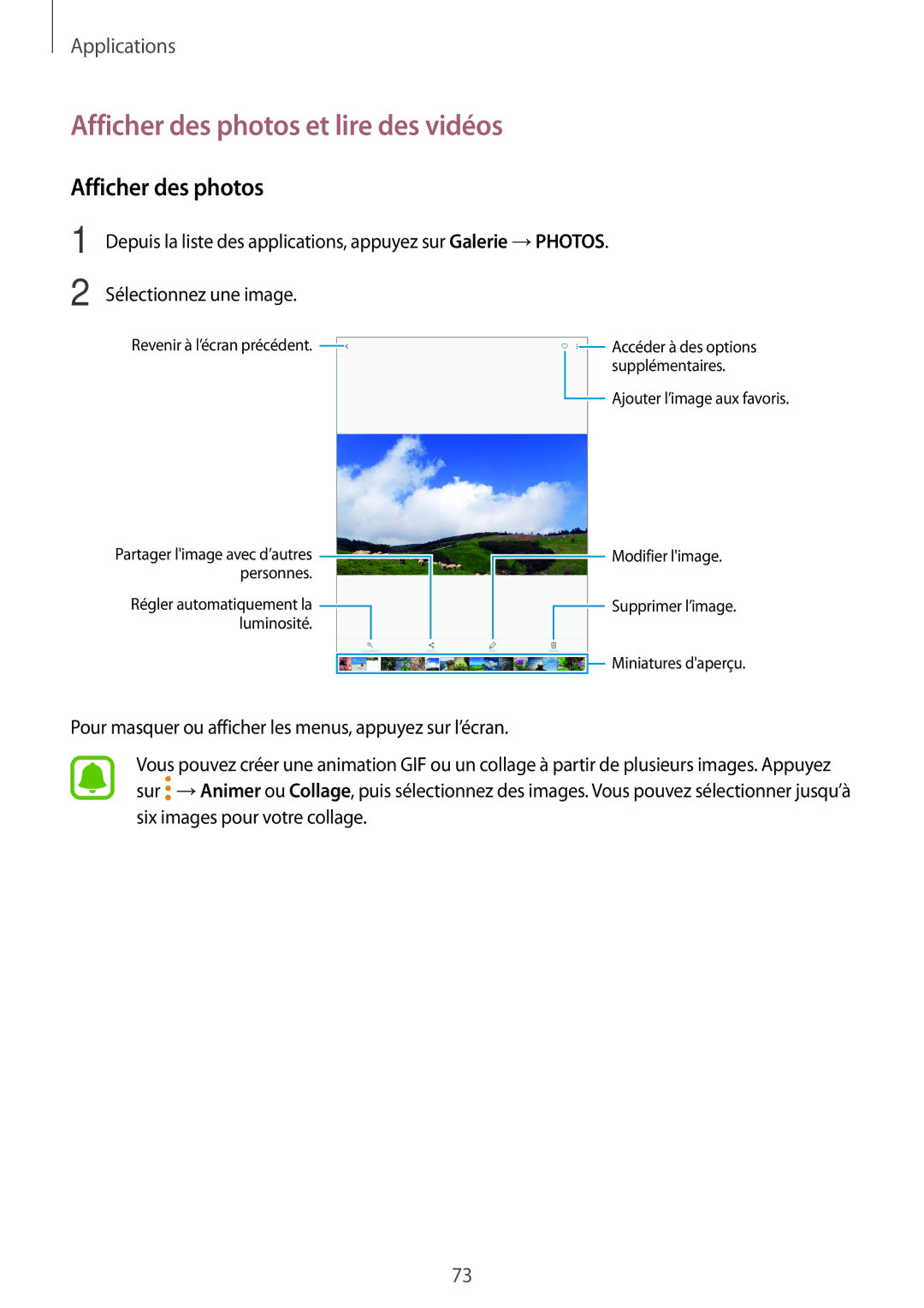 Samsung SM-T719NZWEXEF, SM-T819NZWEXEF, SM-T719NZKEXEF manual Afficher des photos et lire des vidéos 