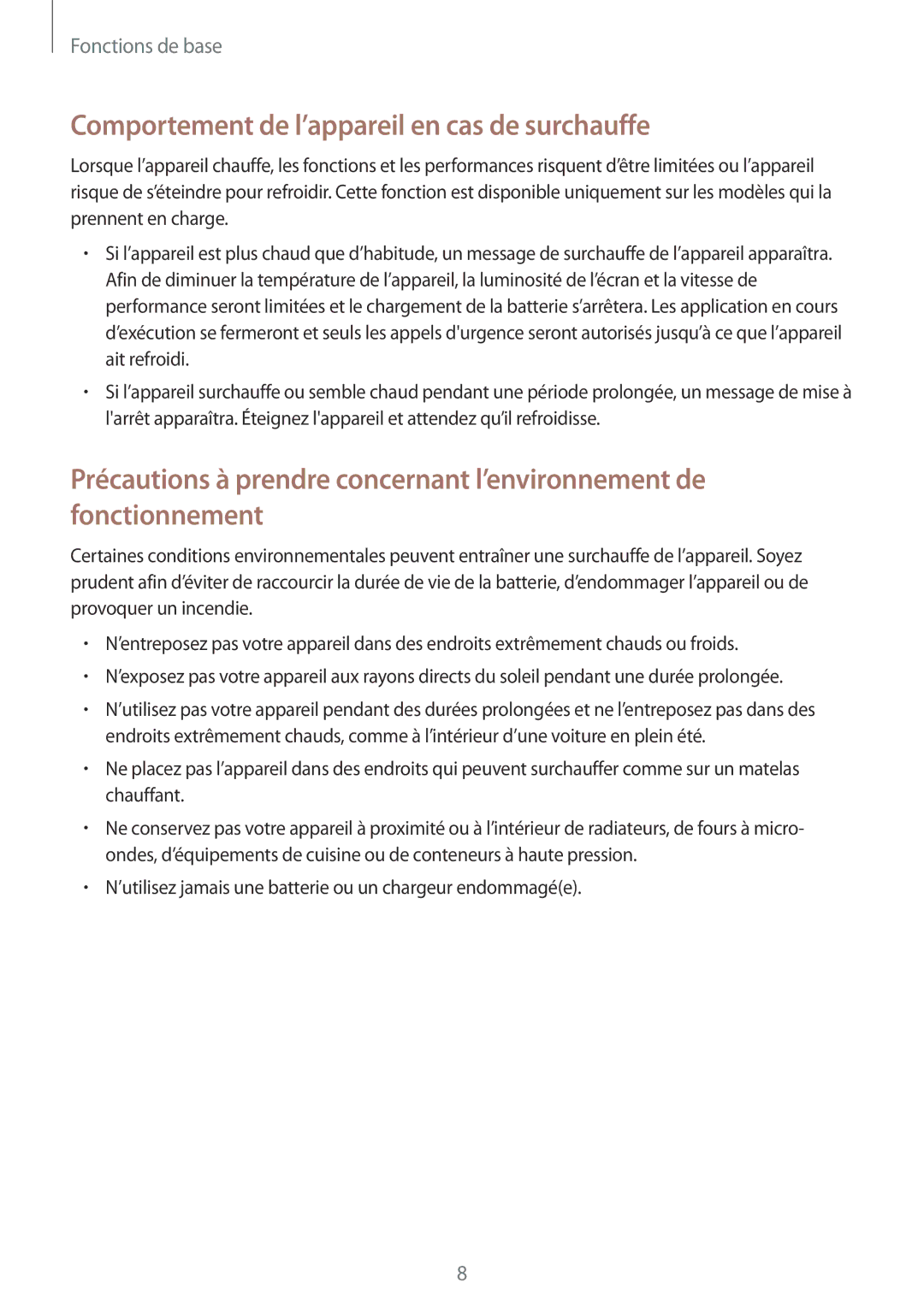 Samsung SM-T719NZKEXEF, SM-T819NZWEXEF, SM-T719NZWEXEF manual Comportement de l’appareil en cas de surchauffe 
