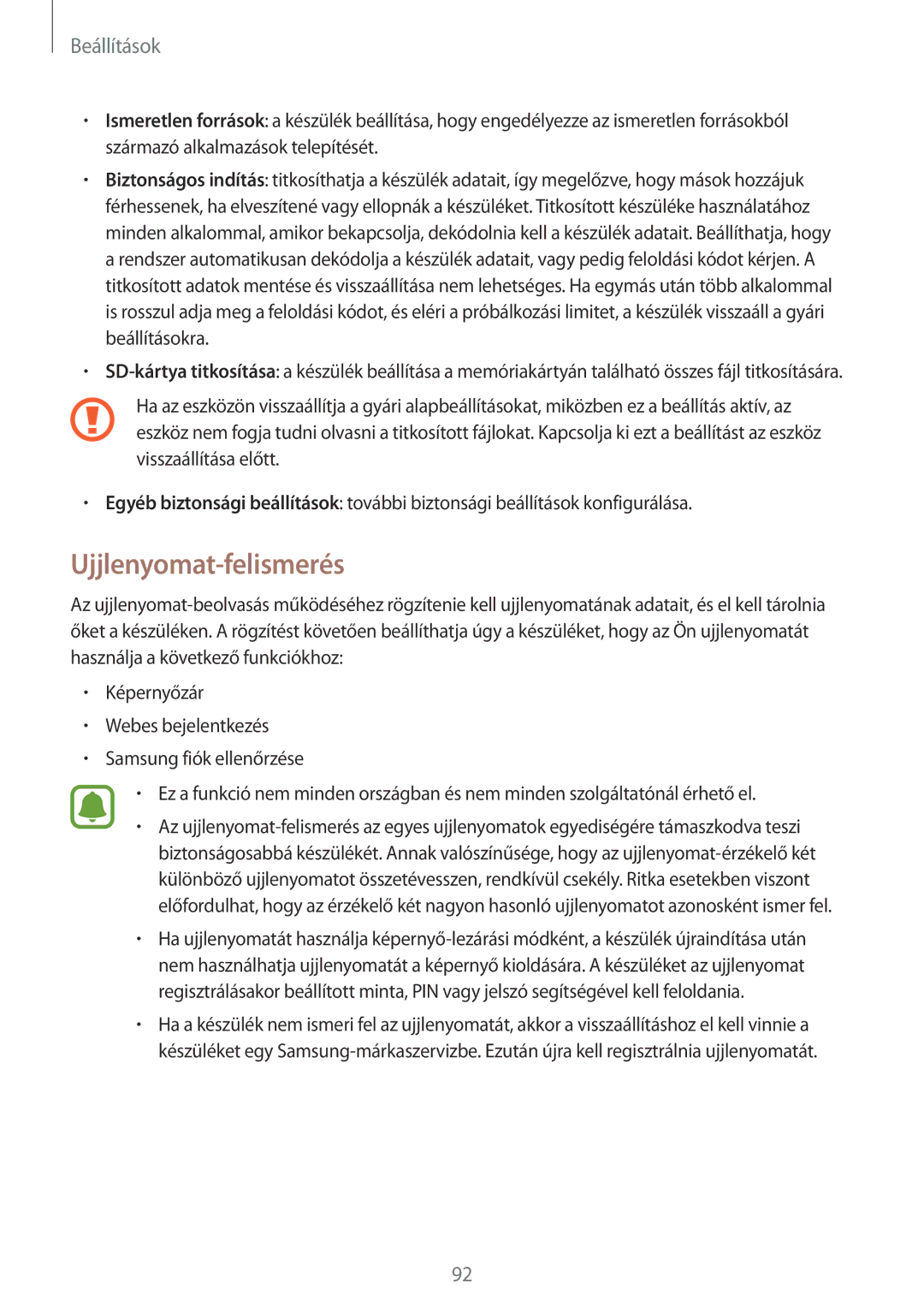 Samsung SM-T819NZWEXEH, SM-T719NZKEXEH, SM-T719NZWEXEH, SM-T819NZKEXEH manual Ujjlenyomat-felismerés 