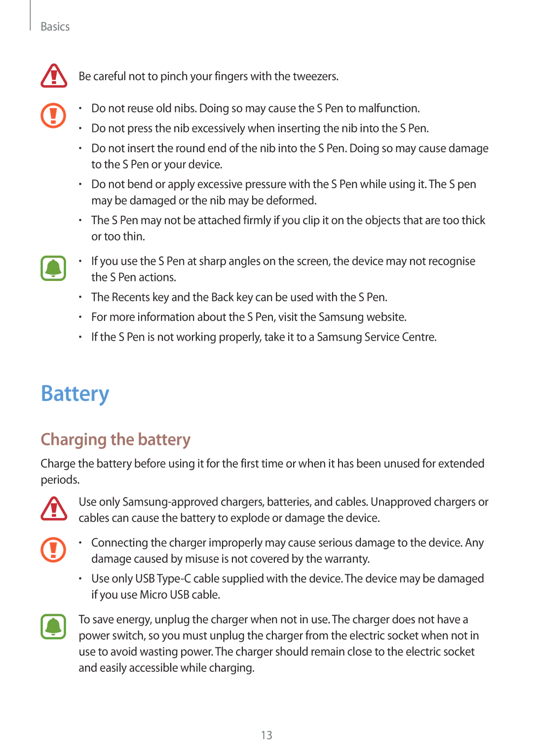 Samsung SM-T820NZKAAUT, SM-T820NZKADBT, SM-T820NZSADBT, SM-T820NZKAXEF, SM-T820NZSAXEF manual Battery, Charging the battery 