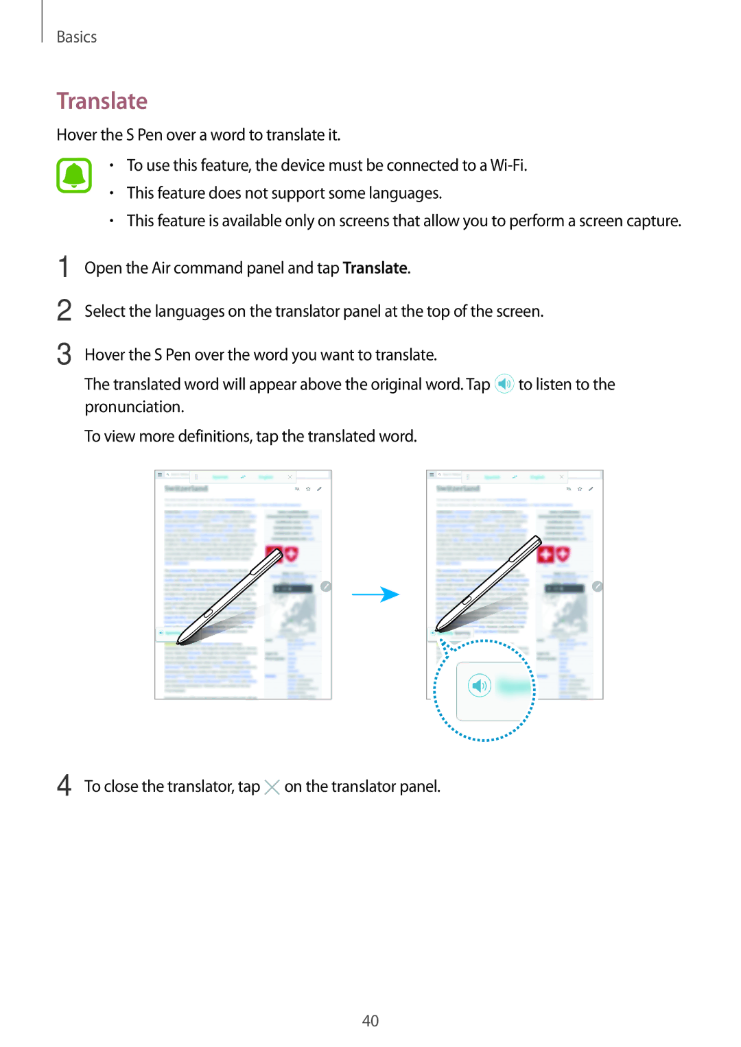 Samsung SM-T820NZKAAUT, SM-T820NZKADBT, SM-T820NZSADBT, SM-T820NZKAXEF, SM-T820NZSAXEF, SM-T820NZSAITV manual Translate 