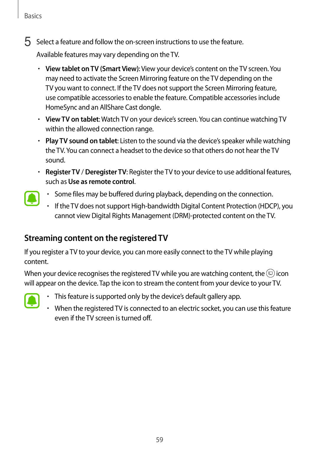 Samsung SM-T820NZKAITV, SM-T820NZKADBT, SM-T820NZSADBT, SM-T820NZKAXEF, SM-T820NZSAXEF Streaming content on the registered TV 