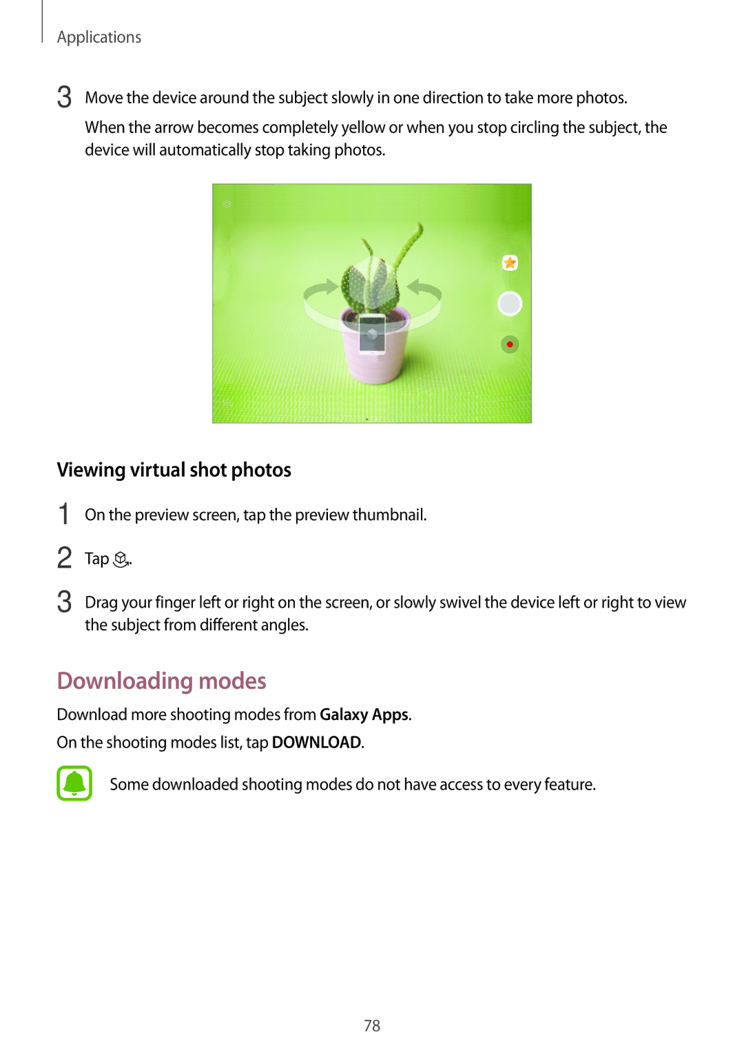 Samsung SM-T820NZKAILO, SM-T820NZKADBT, SM-T820NZSADBT, SM-T820NZKAXEF manual Downloading modes, Viewing virtual shot photos 