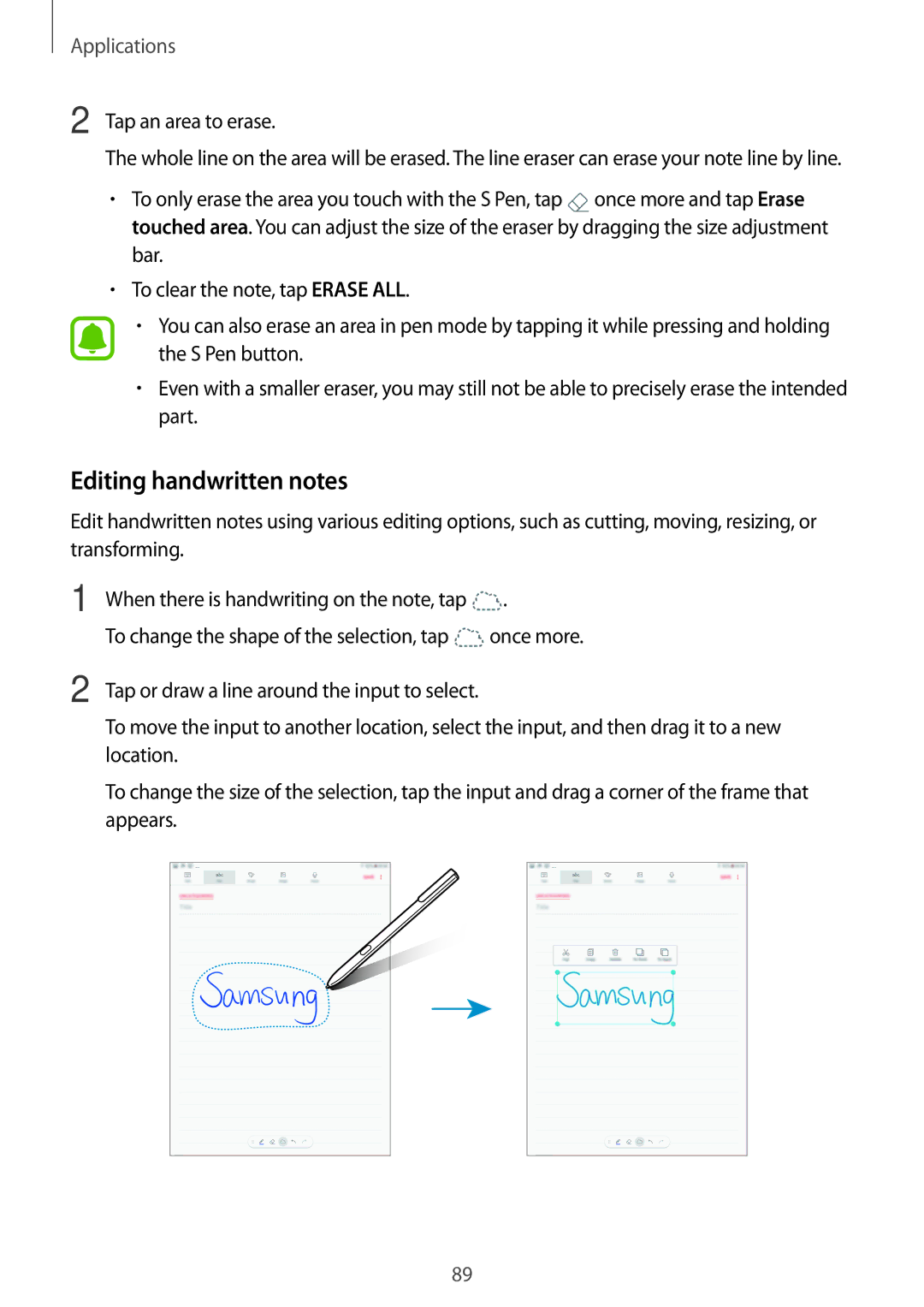 Samsung SM-T820NZSABGL, SM-T820NZKADBT, SM-T820NZSADBT, SM-T820NZKAXEF, SM-T820NZSAXEF manual Editing handwritten notes 