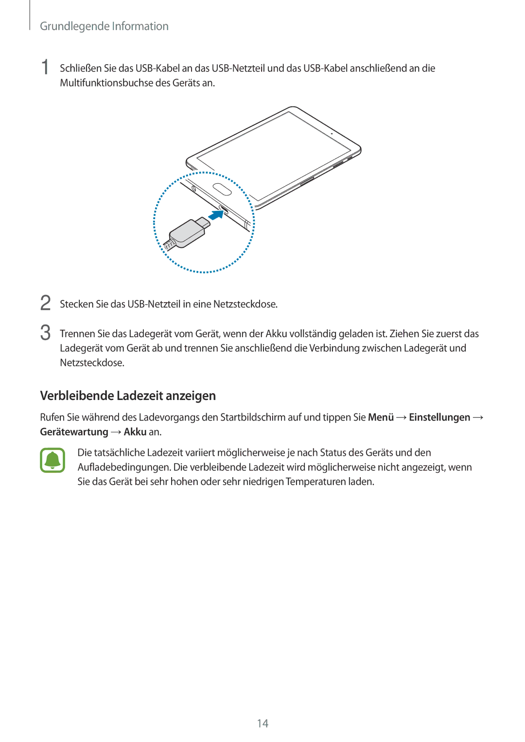 Samsung SM-T820NZKADBT, SM-T820NZSADBT manual Verbleibende Ladezeit anzeigen 