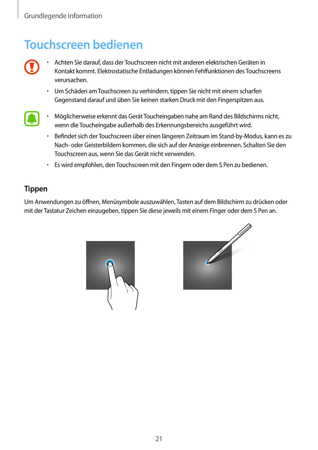 Samsung SM-T820NZSADBT, SM-T820NZKADBT manual Touchscreen bedienen, Tippen 