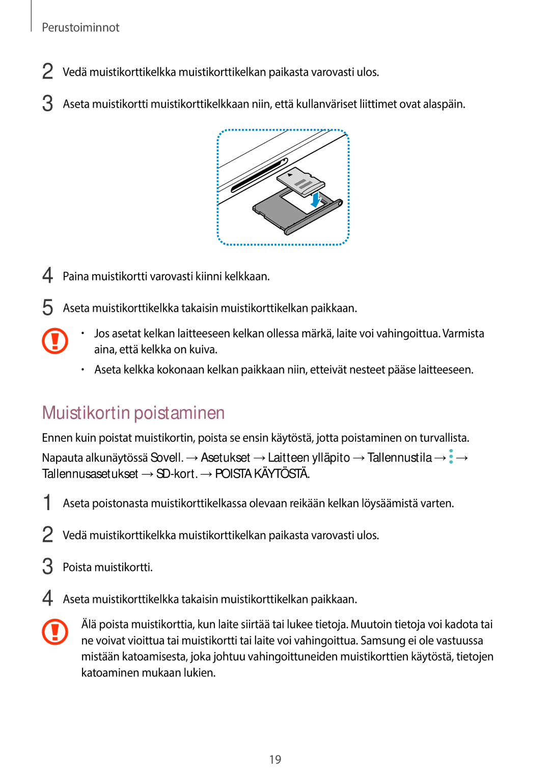 Samsung SM-T820NZSANEE, SM-T820NZKANEE manual Muistikortin poistaminen 