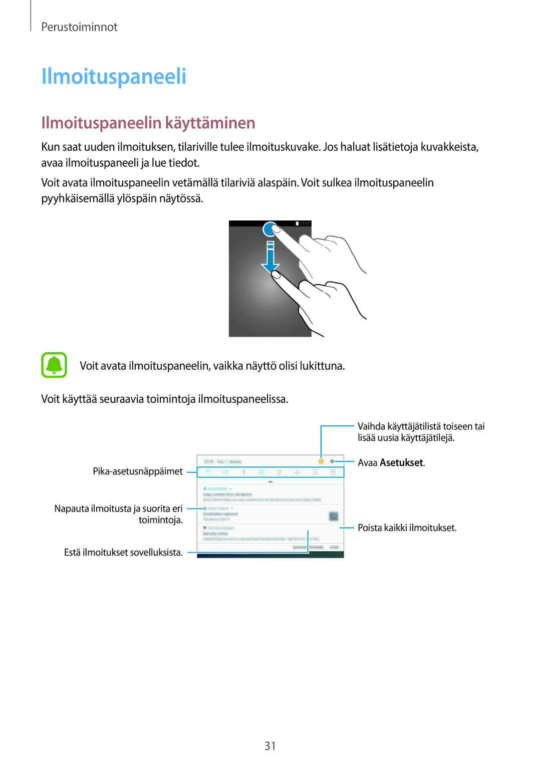 Samsung SM-T820NZSANEE, SM-T820NZKANEE manual Ilmoituspaneelin käyttäminen 
