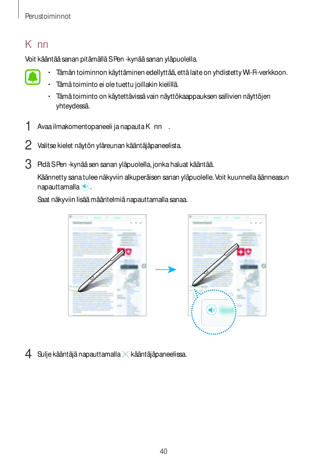 Samsung SM-T820NZKANEE, SM-T820NZSANEE manual Käännä 