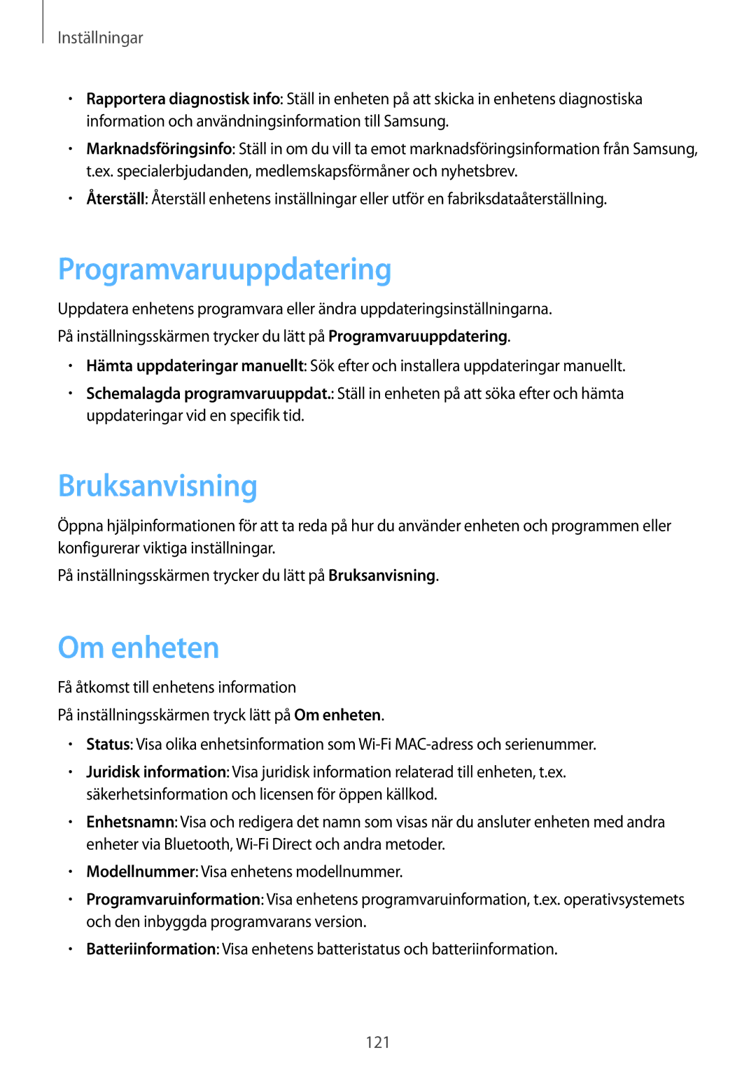 Samsung SM-T820NZSANEE, SM-T820NZKANEE manual Programvaruuppdatering, Bruksanvisning, Om enheten 