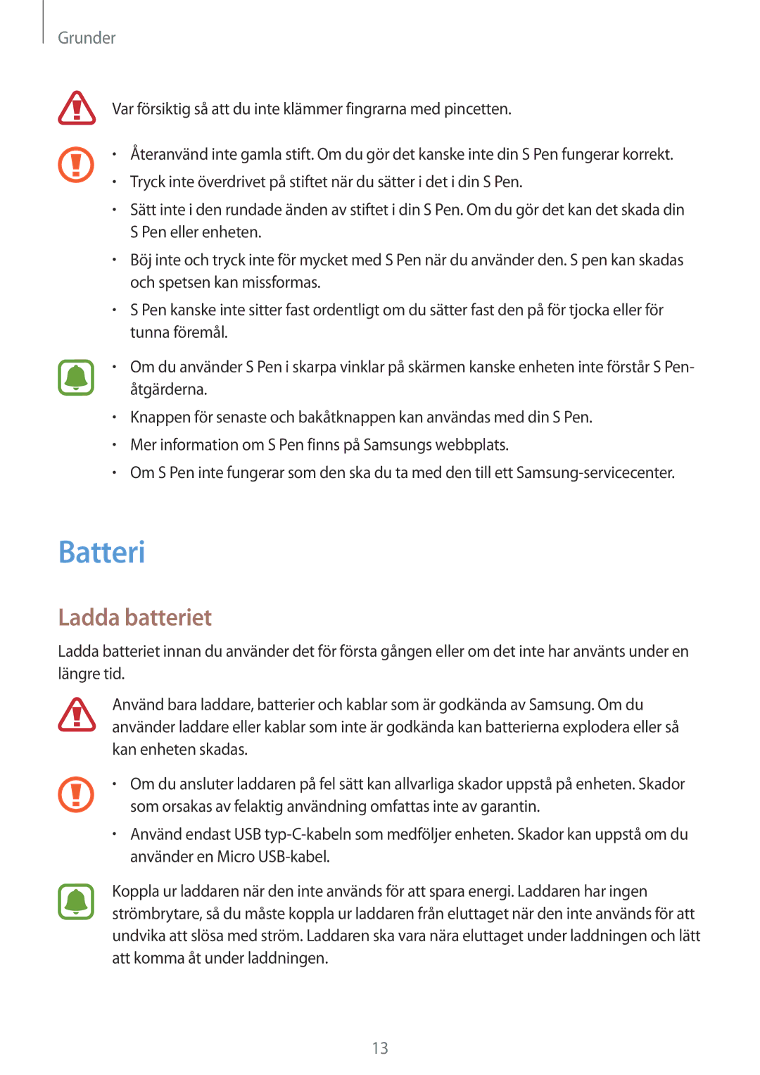 Samsung SM-T820NZSANEE, SM-T820NZKANEE manual Batteri, Ladda batteriet 