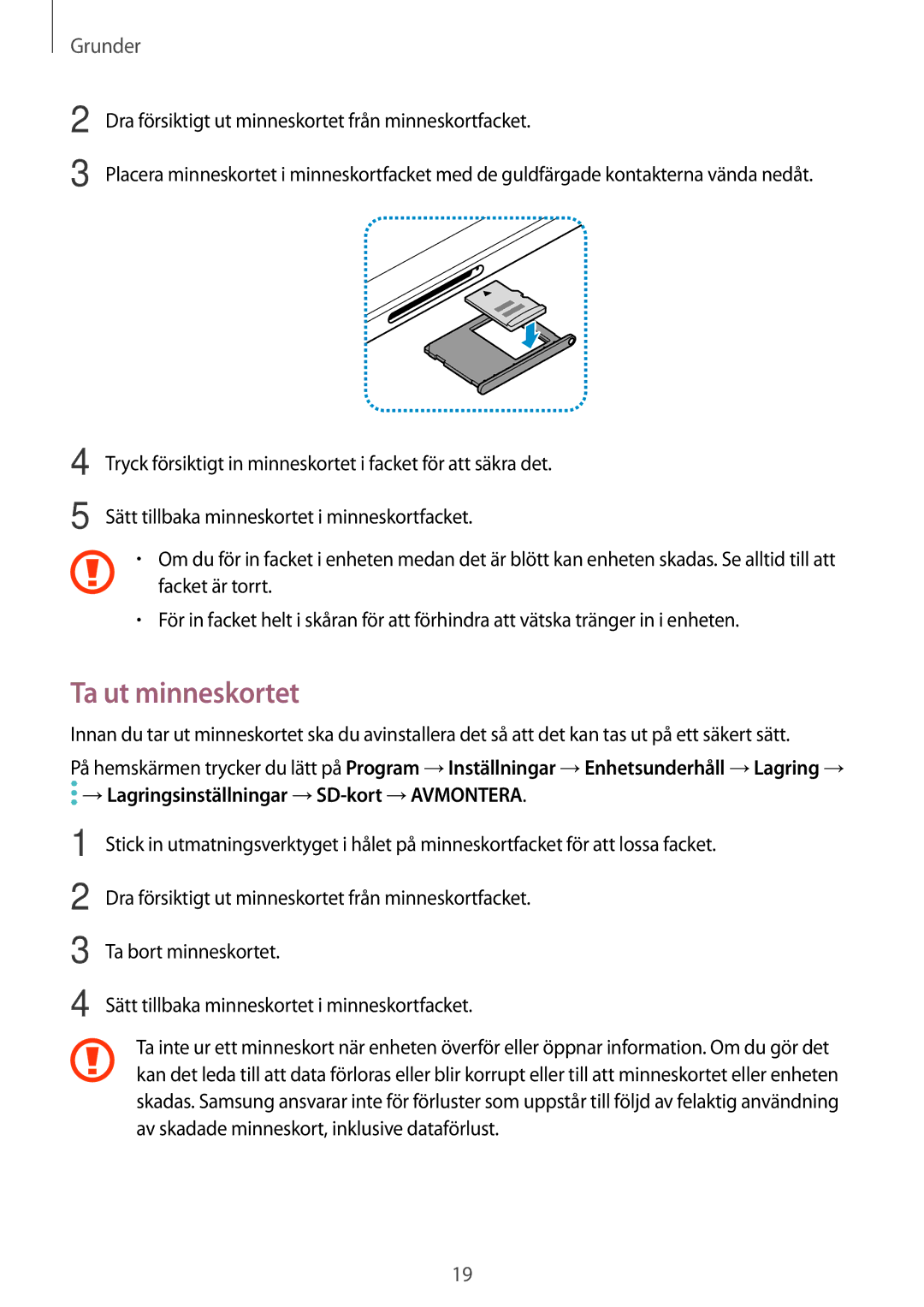 Samsung SM-T820NZSANEE, SM-T820NZKANEE manual Ta ut minneskortet 