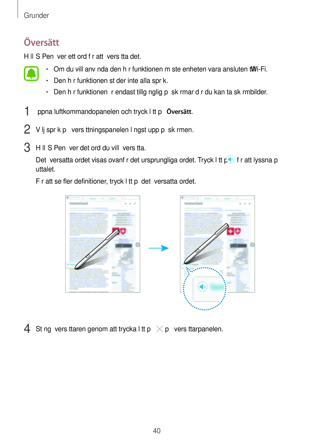 Samsung SM-T820NZKANEE, SM-T820NZSANEE manual Översätt 