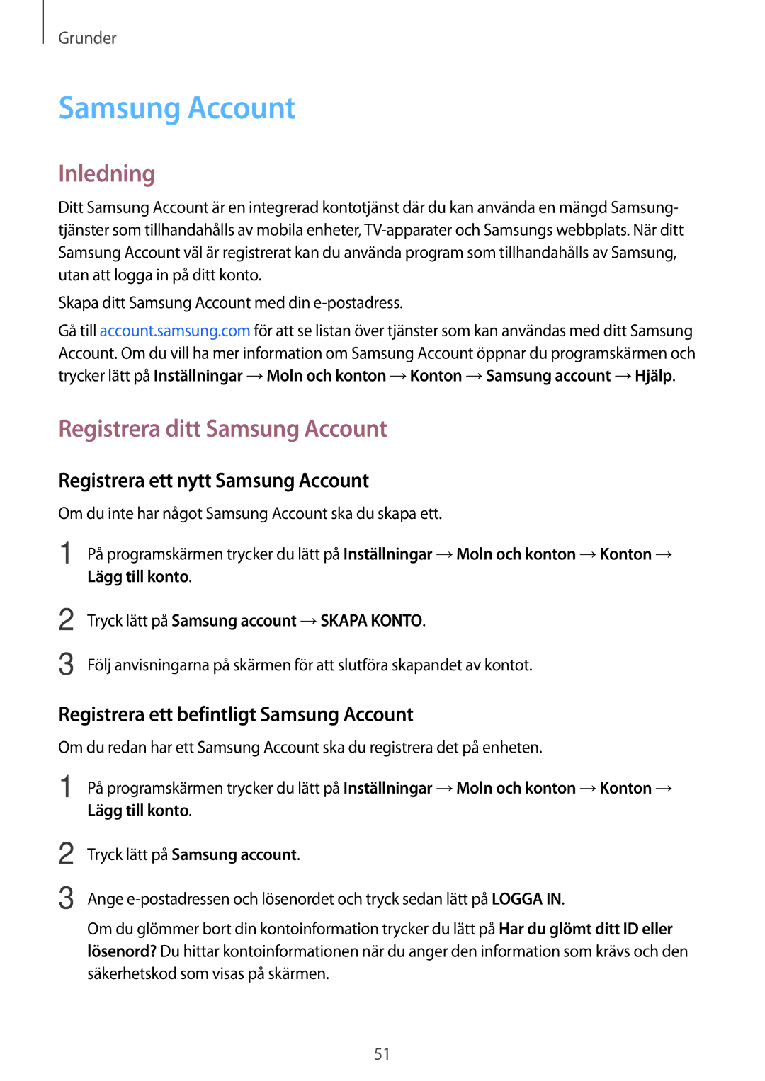 Samsung SM-T820NZSANEE, SM-T820NZKANEE manual Registrera ditt Samsung Account, Registrera ett nytt Samsung Account 