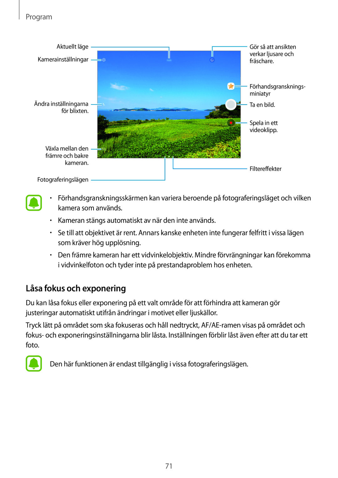 Samsung SM-T820NZSANEE, SM-T820NZKANEE manual Låsa fokus och exponering 