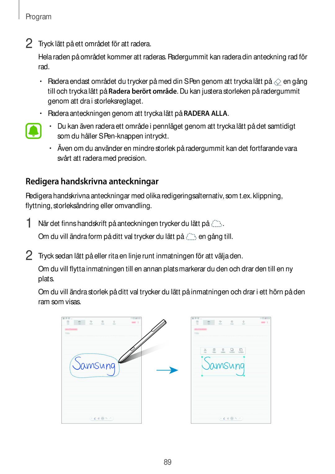 Samsung SM-T820NZSANEE, SM-T820NZKANEE manual Redigera handskrivna anteckningar 