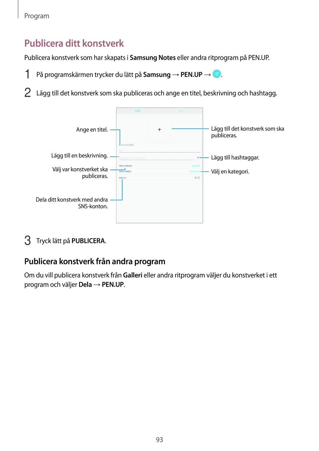 Samsung SM-T820NZSANEE, SM-T820NZKANEE manual Publicera ditt konstverk, Publicera konstverk från andra program 