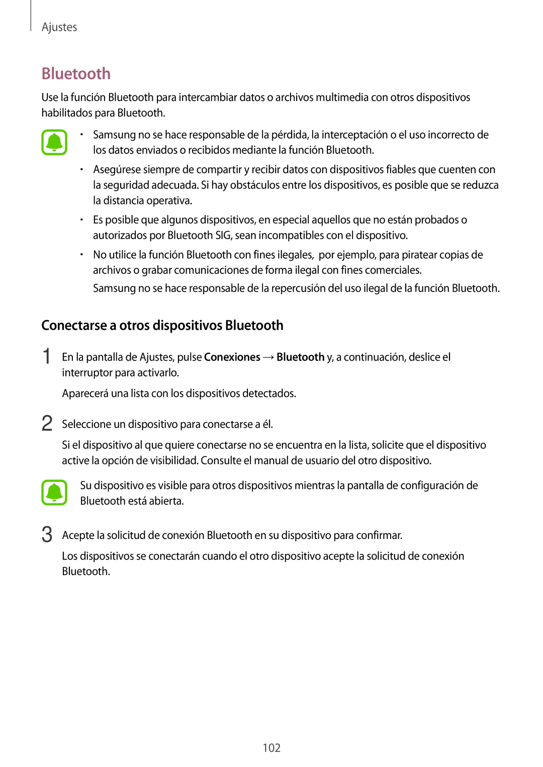 Samsung SM-T820NZKAPHE, SM-T820NZSAPHE manual Conectarse a otros dispositivos Bluetooth 