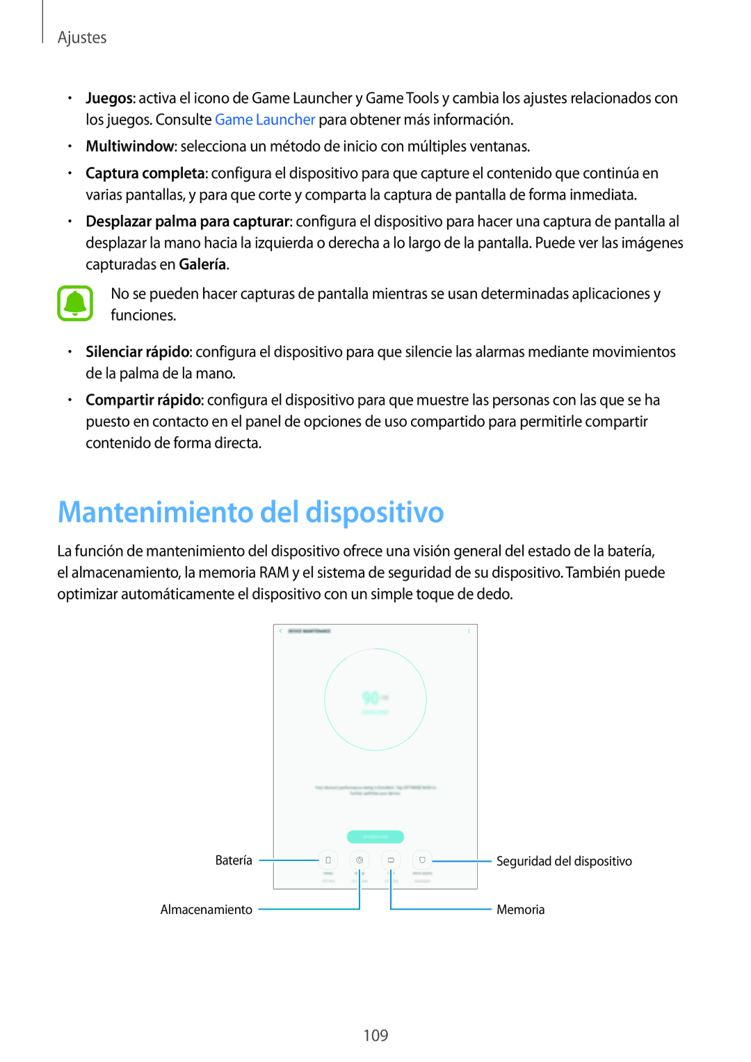 Samsung SM-T820NZSAPHE, SM-T820NZKAPHE manual Mantenimiento del dispositivo 