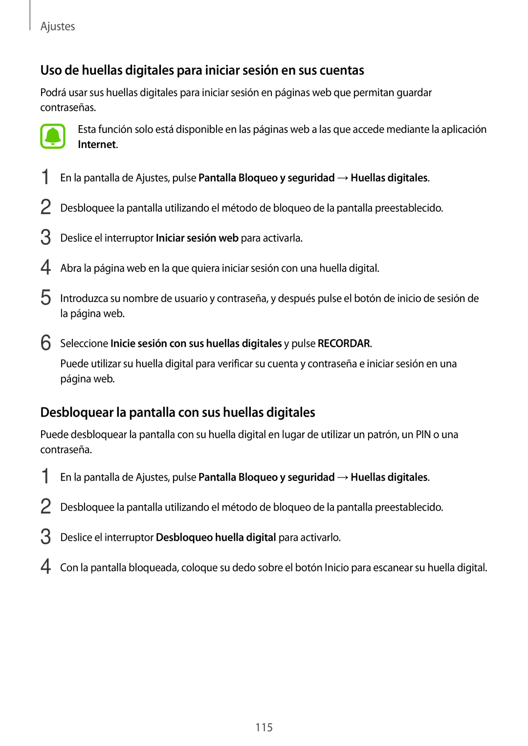 Samsung SM-T820NZSAPHE, SM-T820NZKAPHE manual Uso de huellas digitales para iniciar sesión en sus cuentas 