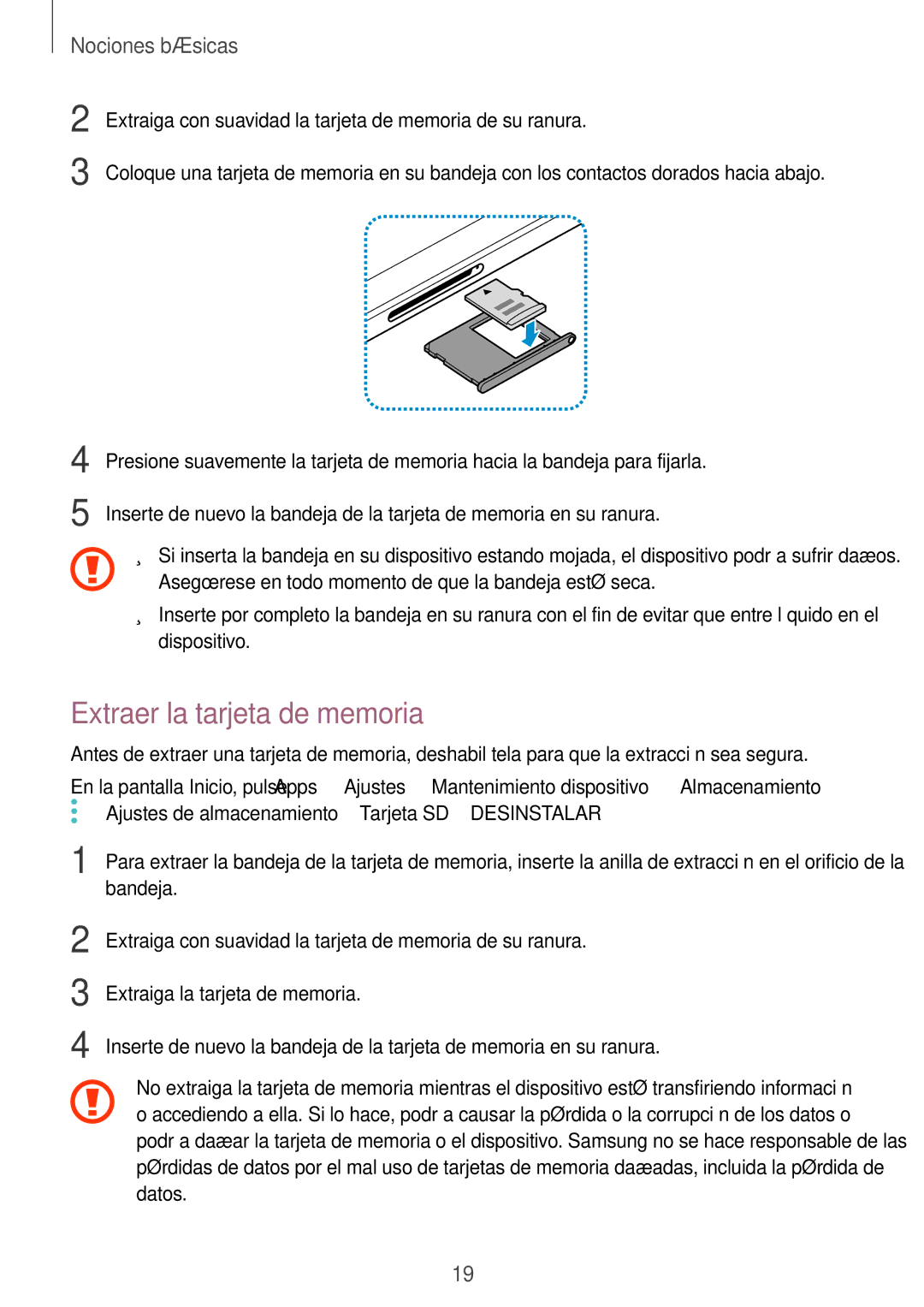 Samsung SM-T820NZSAPHE, SM-T820NZKAPHE manual Extraer la tarjeta de memoria 